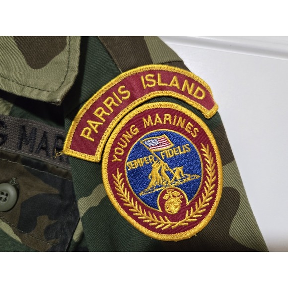 Military Camo Jacket Shirt Woodland Kids Fatigues Size 14 USMC Parris Island - Picture 2 of 5